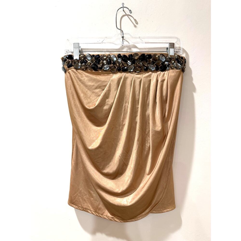 NWT Y2K Cache Beaded Strapless Tube Top Small Stretch Gold Bronze Party Cocktail
